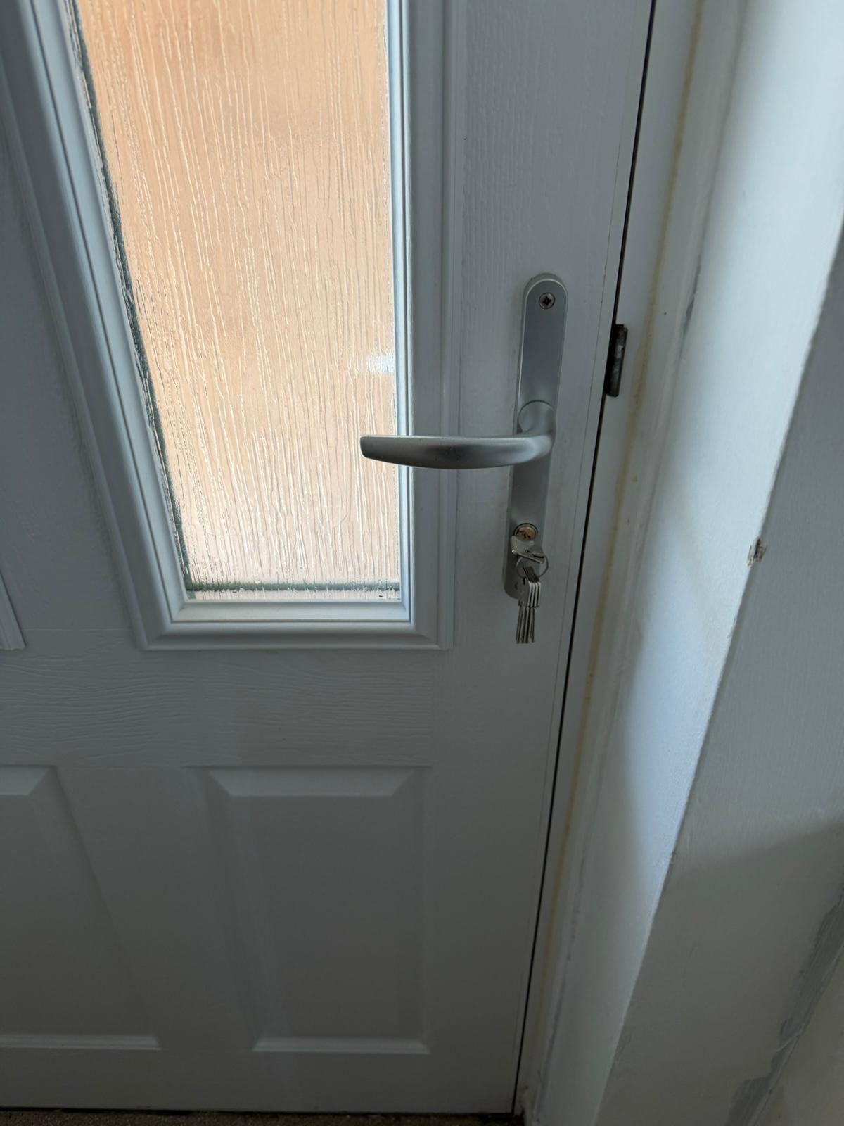 Composite front door with multipoint lock cylinder and keys fitted by A Slater & Son locksmith in Middlesbrough